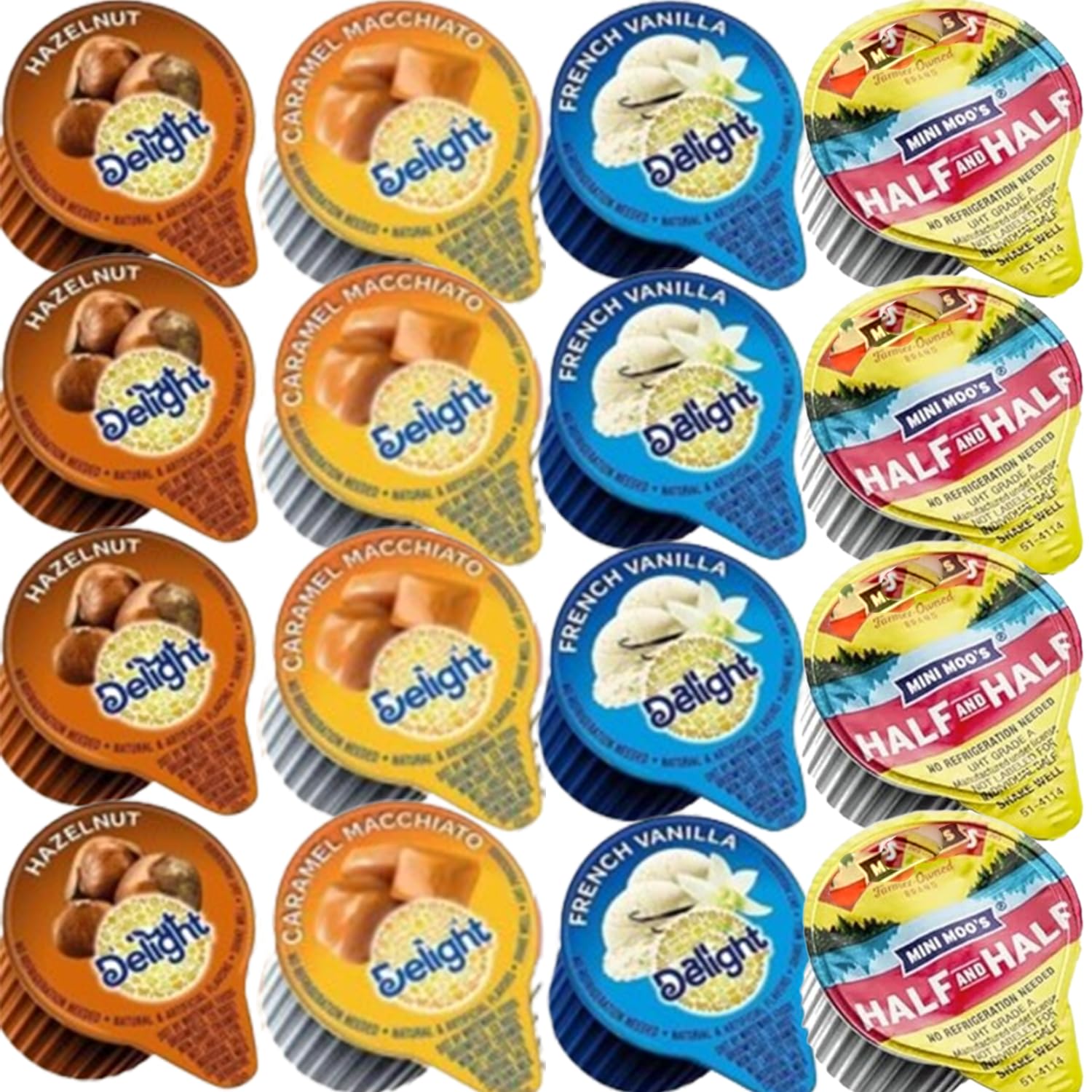 Coffee Creamer Singles Variety Pack, 100 Count – Single Serve Creamers with Half & Half, Hazelnut, French Vanilla & Caramel – Non Refrigerated Mini