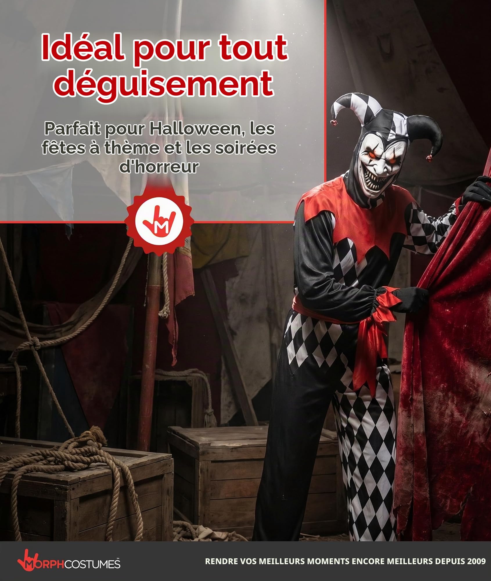 Morph Deguisement Arlequin Homme, Costume Bouffon Halloween Homme