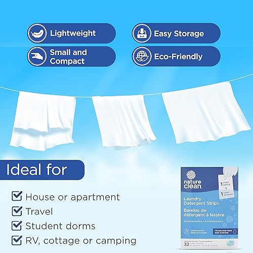 Miniatura 6 de Nature Clean Embalaje no tóxico sin plástico, hojas de detergente natural sin perfume, 32 unidades, sin fragancia, ecológicas, hipoalergénicas,