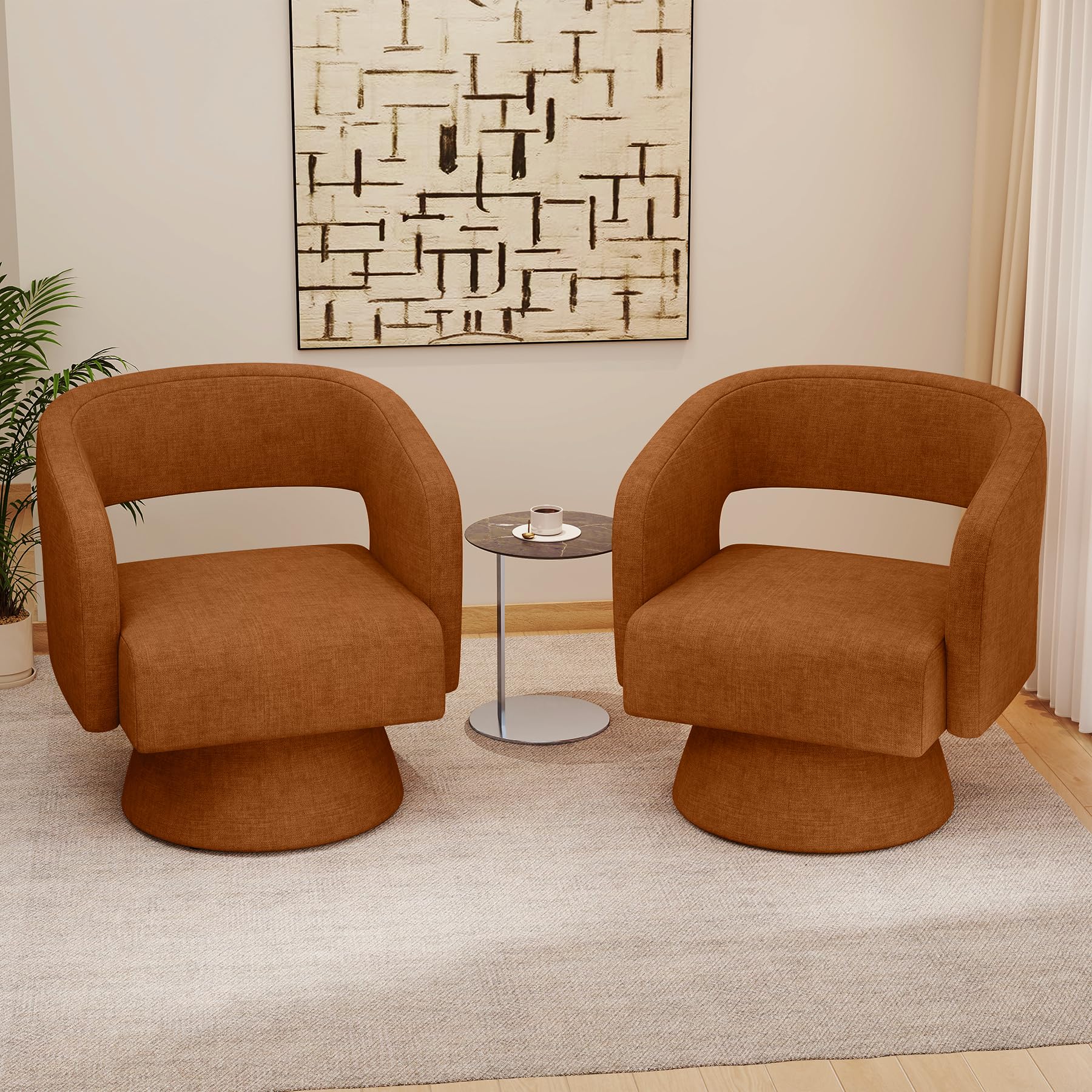 Nebuaegis Swivel Accent Chair Set of 2, Modern Comfy Chenille Barrel Chairs, Oversized Upholstered Round Arm Chair for Living Room, Bedroom, Reading