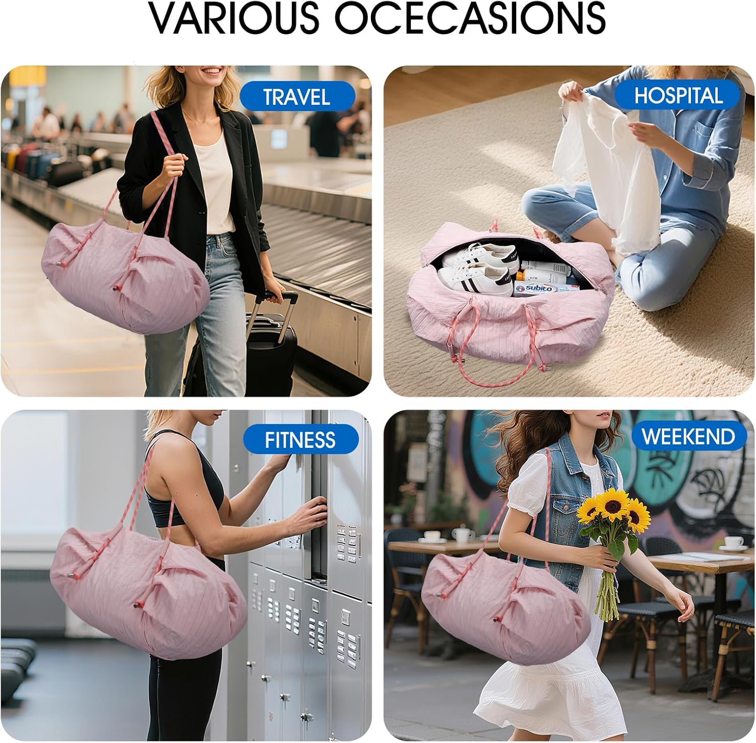 Large Puffy Weekender Bags for Women, Crossbody Shoulder Travel Duffel Bag, Nylon Carry On Bag for Trip, Gym, Shopping