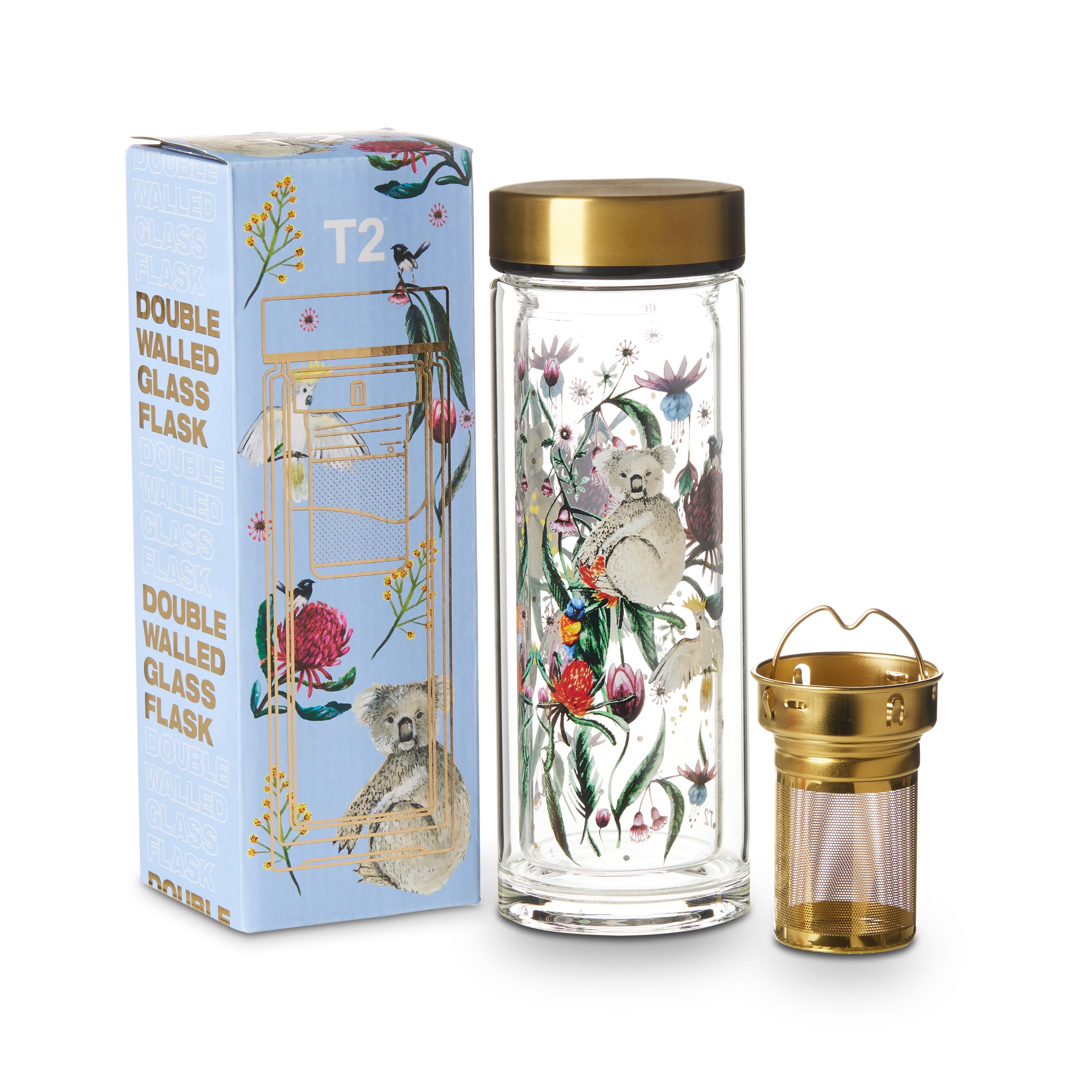 T2 Tea Boxed Double Walled Glass Flask with Stainless Steel 