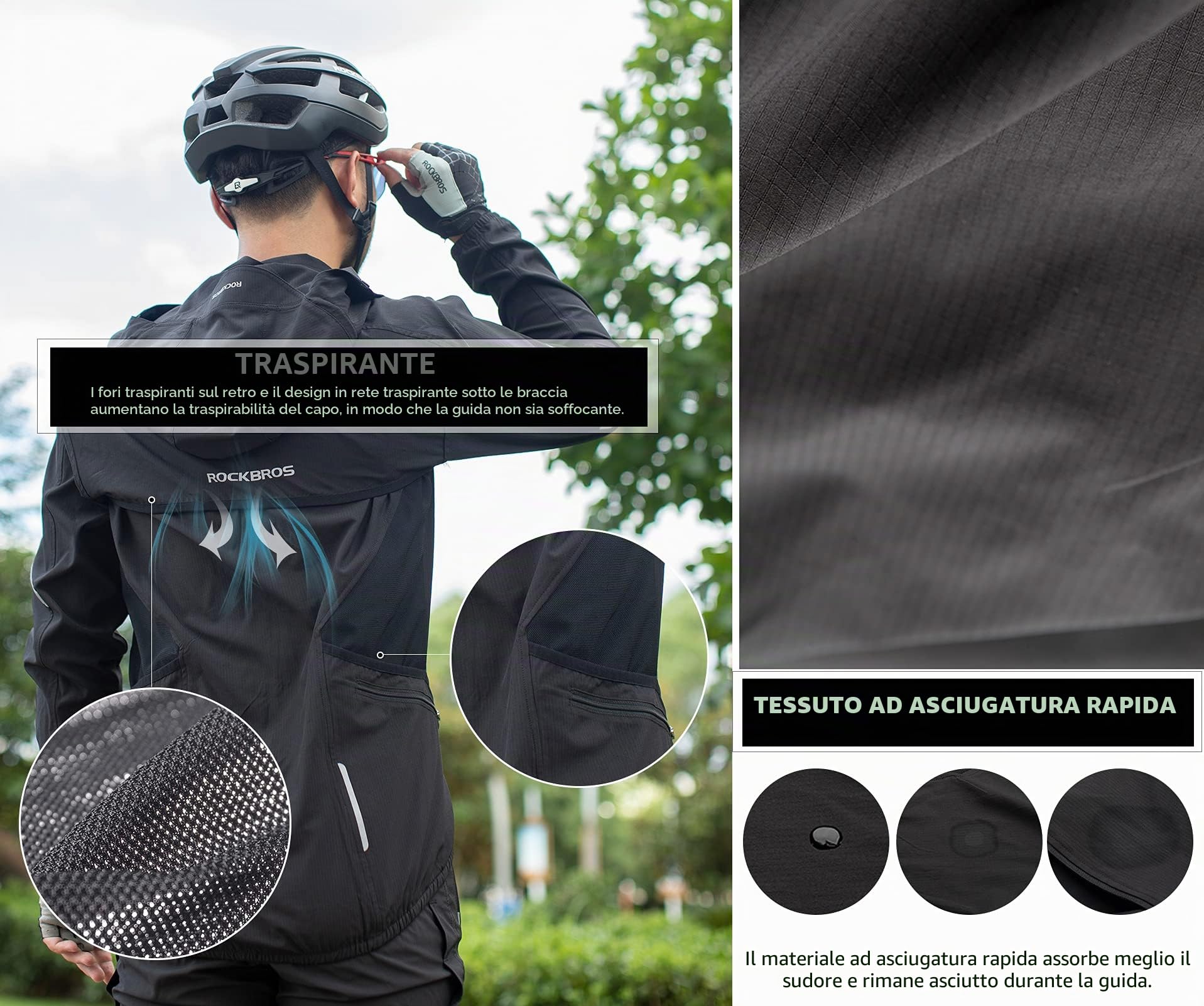 ROCKBROS Giacca Sportiva da Ciclismo, Giacca Traspirante Antivento, Asciugatura Rapida, per Primavera Autunno, Design 3 in 1, Uomo Donna