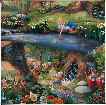 Thomas Kinkade Disney Alice in Wonderland 14" x 14" Gallery Wrapped Canvas Art | Frameless Room Wall Art | Certificate of Authenticity Included