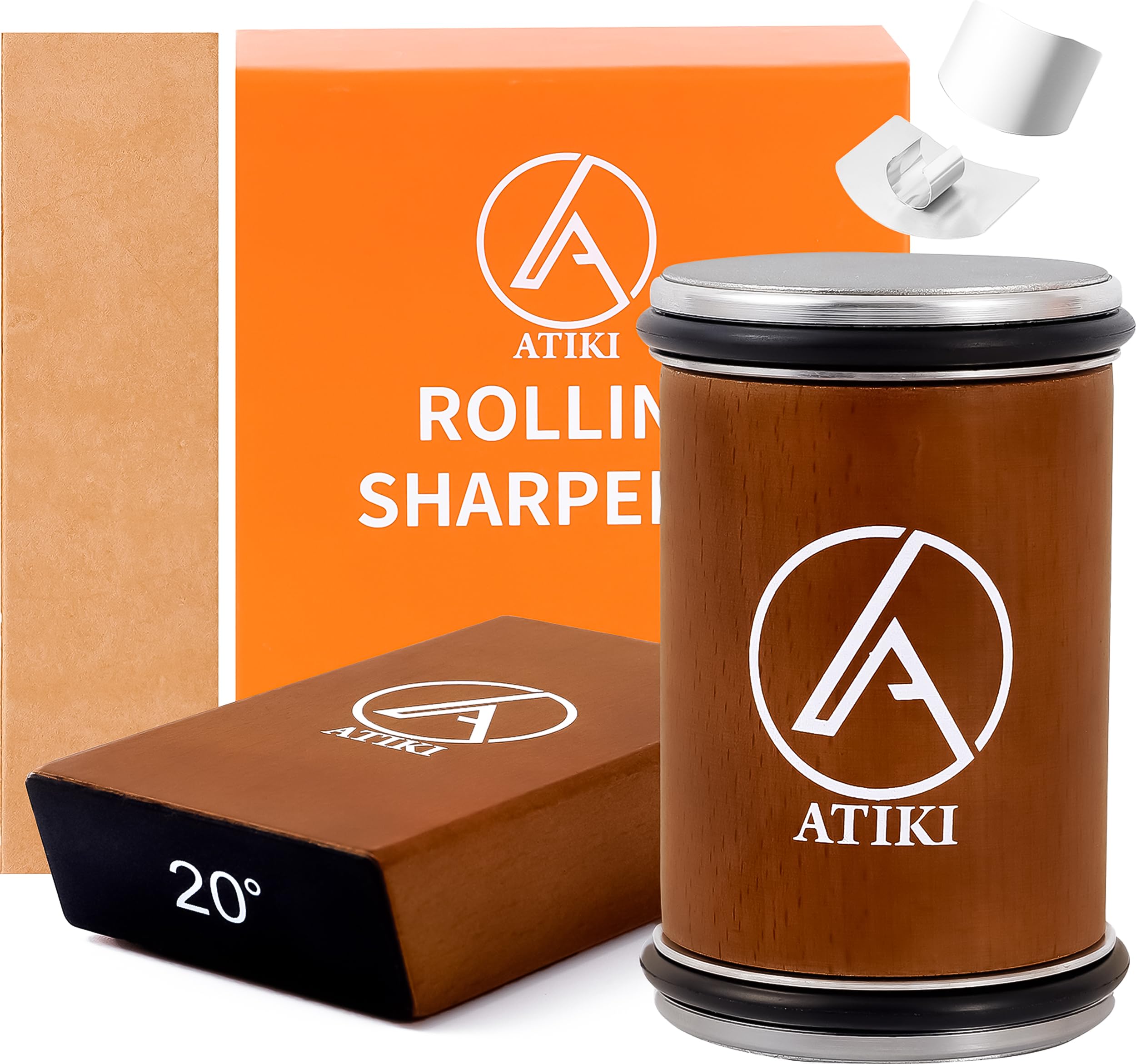 Atiki 2025 Professional Rolling Knife Sharpener Kit – Premium Diamond & Ceramic Discs, Adjustable 15°/20° Degree Magnetic Angles, Leather Strop & Finger Guard for Effortless Kitchen Knife Sharpening