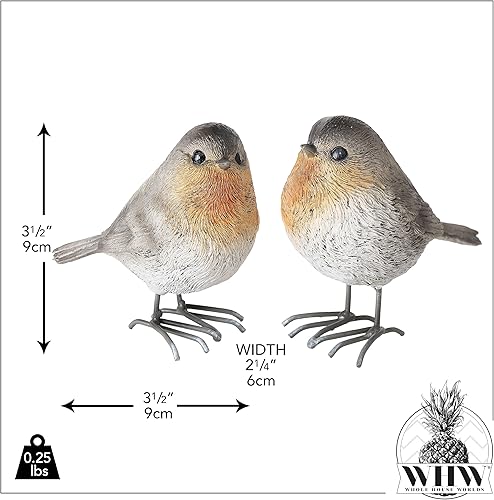 Miniatura 3 de WHW Whole House Worlds Gorriones hinchados para bebé, juego de 2, figuras de pájaros, gris, naranja claro, blanco, resina fundida a mano, patas de