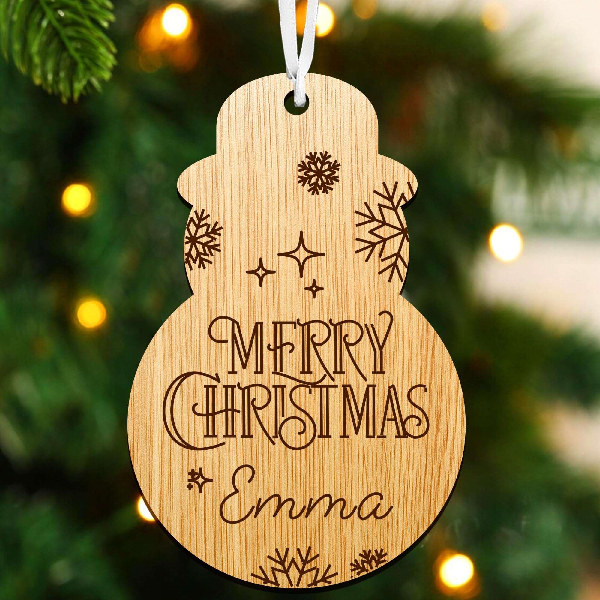 Personalised Christmas Xmas Tree Bauble - Wooden Christmas Family Tree Ornament/Decoration - Engraved Xmas Gift For Family For Couple (Snowman)