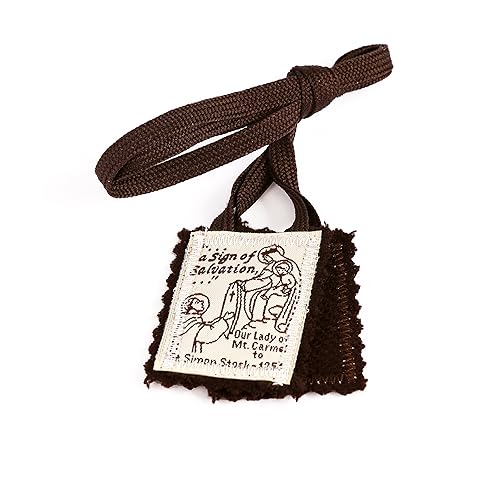 Miniatura 6 de Brown Scapular Mt. Carmel 100% lana fabricada en Estados Unidos, calidad hecha a mano (individual)