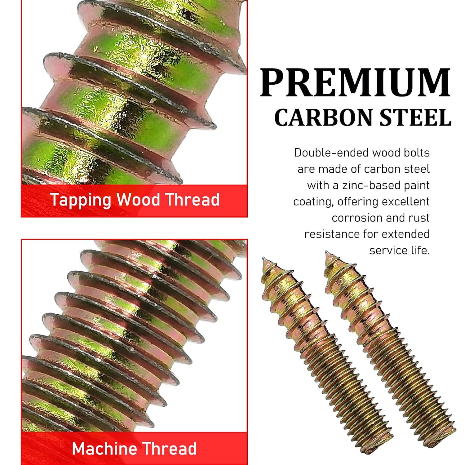 12pcs M8x40mm Length Carbon Steel Self-Tapping Screw Hanger Bolts with 1pcs M8 Hanger Bolt Driver,Double Ended Thread Dowel Screws for Wood Furniture Joint