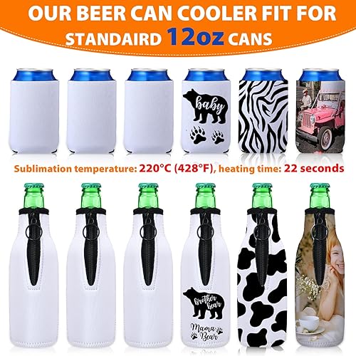Miniatura 3 de Paquete de 24 fundas aislantes para botellas de cerveza en blanco para sublimación, fundas enfriadoras con cremallera para botellas con cremallera,