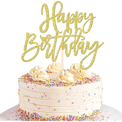 ZHUOWEISM 1 PCS Gold Happy Birthday & Anniversary Cake Topper