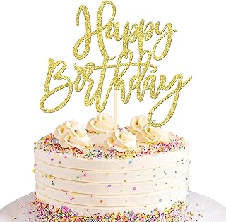 ZHUOWEISM 1 PCS Gold Happy Birthday & Anniversary Cake Topper