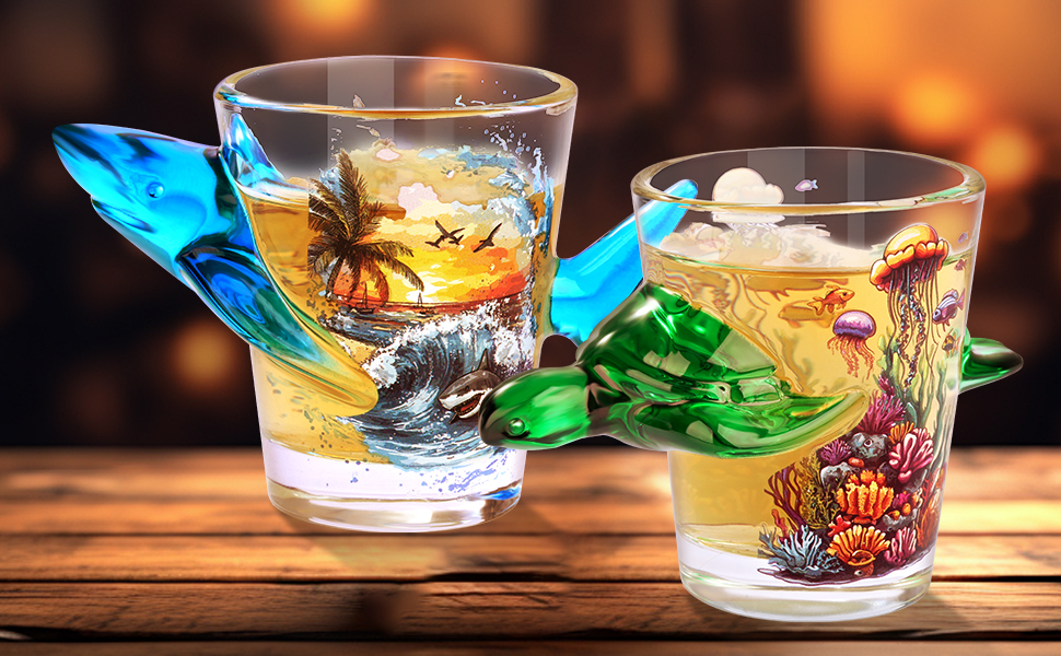 Sea Glass コレクション 3点セット Amazon.com | Turtle & Shark Glass Shot Glasses, Unique Ocean