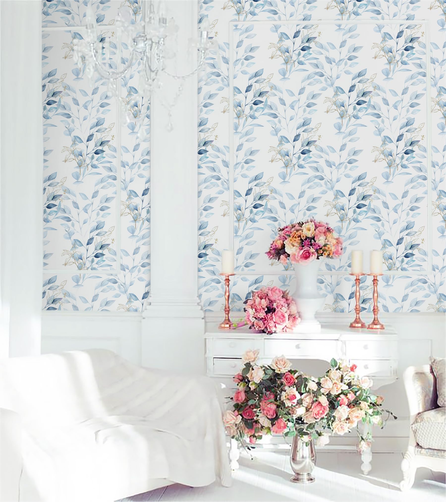Yomshi Zelfklevend behang zwart goud 44 cm x 10 m bloemen en
