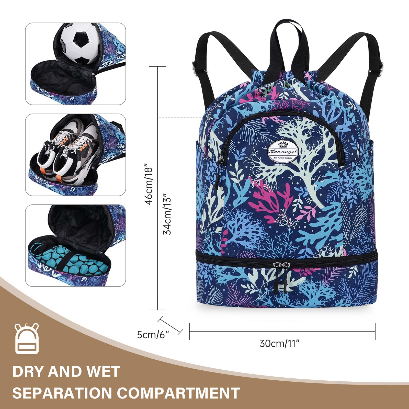 HUA ANGEL Unisex Drawstring Backpack Sports Gym Bag Drawstring Bag Weekend Daypack With Shoe Compartment for Women Men Basketball Football Outdoor Fitness Yoga Swimming Beach - Image 4