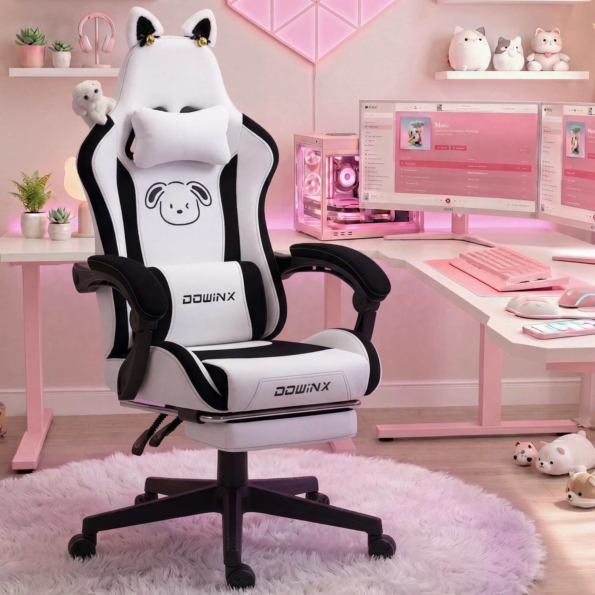 Dowinx Gaming Chair with Cat Ears and Massage Lumbar Support, Ergonomic Computer Chair