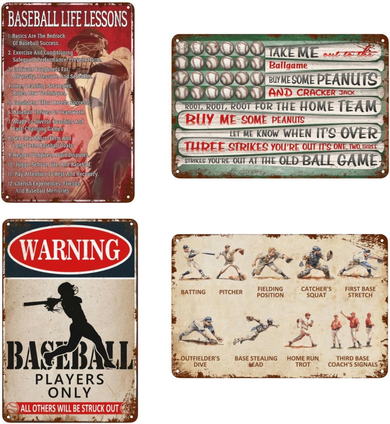 QKLGXLOBAL Baseball Tin Sign 8x12 Inch Vintage Metal Wall