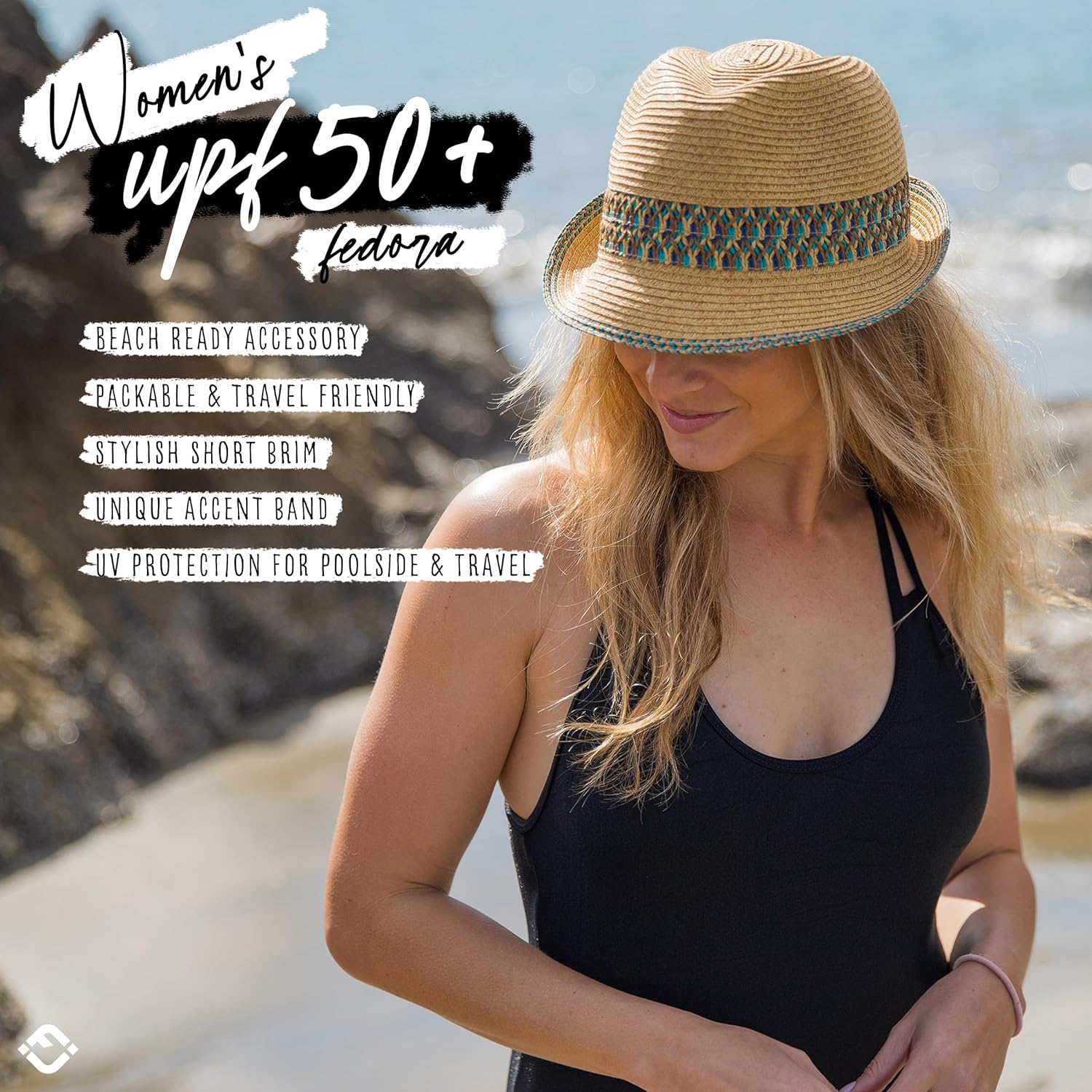 Funky Junque Women's Straw Fedora Sun Hat - UPF 50+ Protection, Short Brim, Stylish Woven Pattern - Image 2