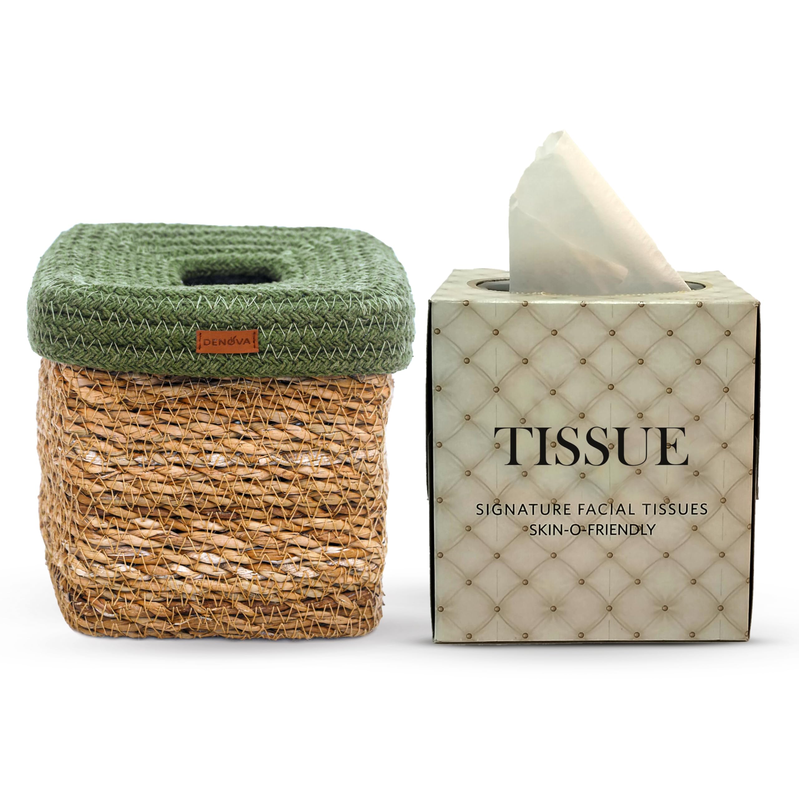 DENOVA Seagrass Tissue Box Holder, Handcrafted Tissue Container for 100 Pulls Paper Towel Dispenser for Office Living Bedroom Car Desk Dining Table Home Decor Organizer (Olive + Tissue) (B0CN9FNPP9) Amazon Price History, Amazon Price Tracker
