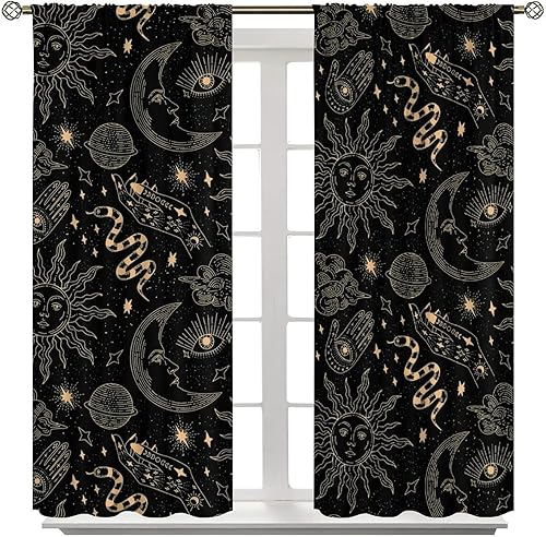 Miniatura 8 de Cortinas bohemias con estampado de alquimia negra y cielo estrellado de serpiente, para dormitorio, sala de estar, cocina, juego de 2 paneles,
