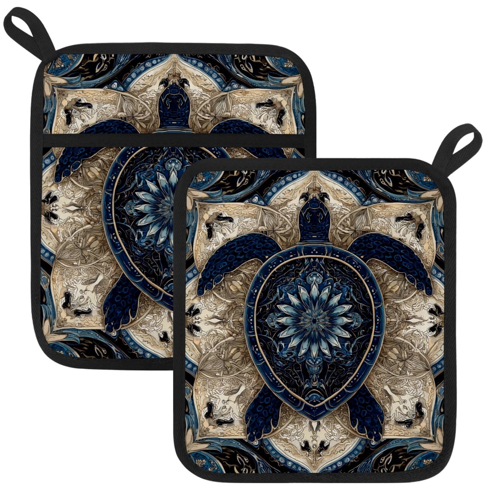VAPOKF Mandala Sea Turtle Kitchen Hot Pot Holder, Pot Holders Heat Resistant Pot Holder with Pocket Heat Resistant Trivets for Hot Pans Cotton Pot Mitts for Kitchen Cooking Baking