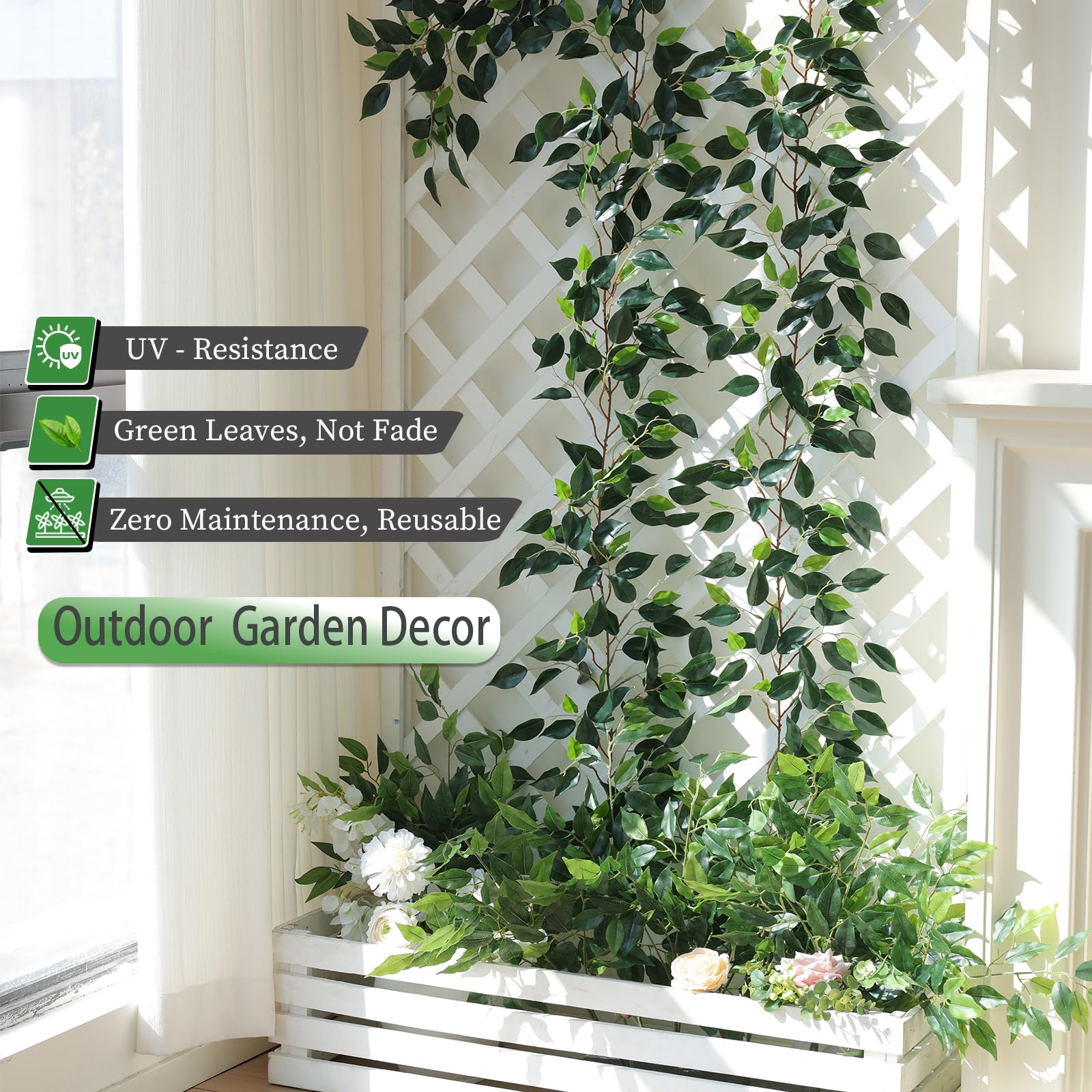 mizii Künstliche Ranken, Ficus-Girlande, Seidenblätter, grüne Blätter, Dekoration für Schlafzimmer, Zimmer, Wand, Party, Tischdekoration, Hochzeitsbogen, Dekoration, 990,6 cm, 5 Packungen