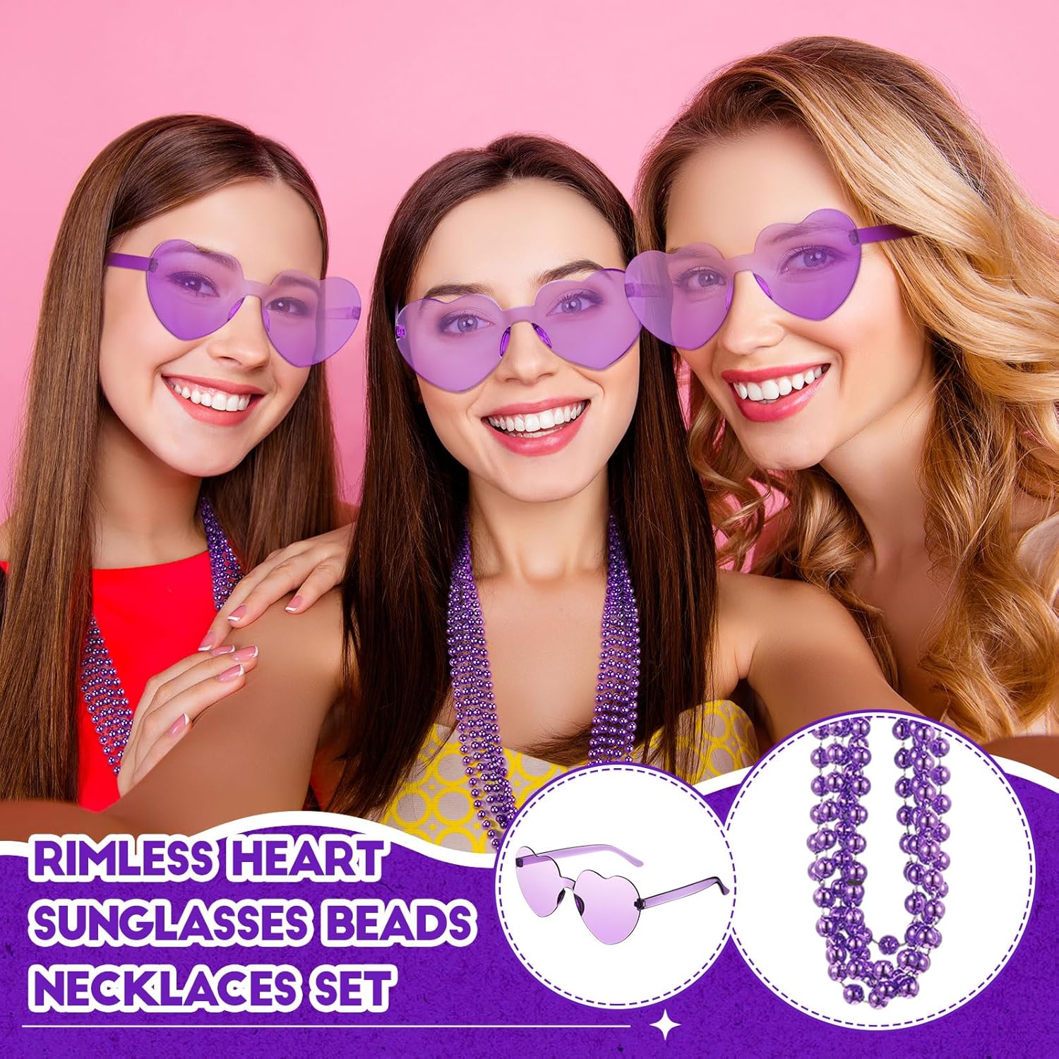 Mepase 24 Pcs Beads Necklaces and Heart Sunglasses 80s Accessories for Adults Valentines Parade Wedding Birthday Party Favor - Image 5