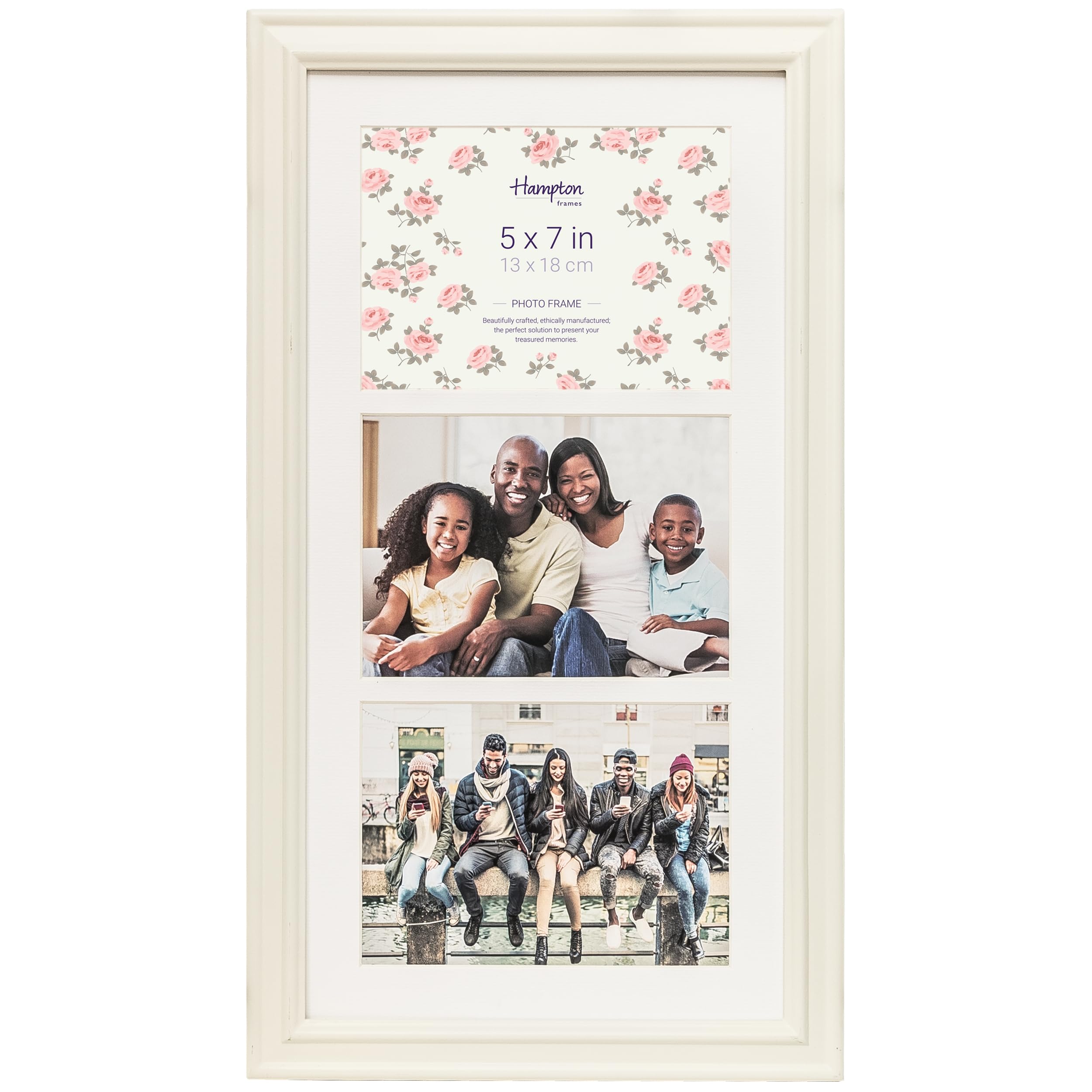Hampton Frames HELENA Triple 5x7 (13x18cm) White Frame With White Mount Picture Photo Frame Glass HEL375WH