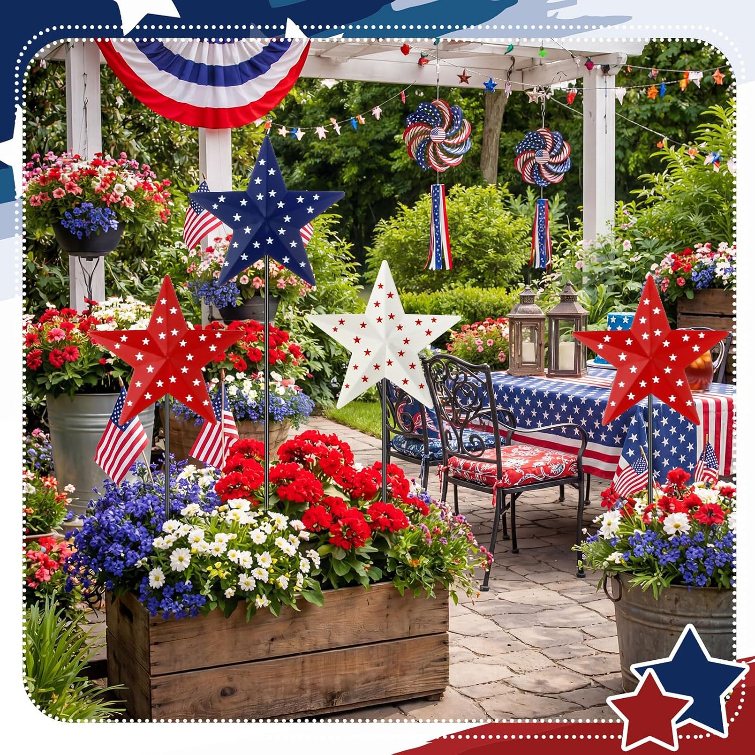 Pickmesh 6 Pcs 12" H Patriotic Yard Decor Outdoor Metal Yard Sign 4th of July Garden Stake Red White Blue 250th Anniversary USA Flag American Lawn Sign for Memorial Day Independence Day Decoration