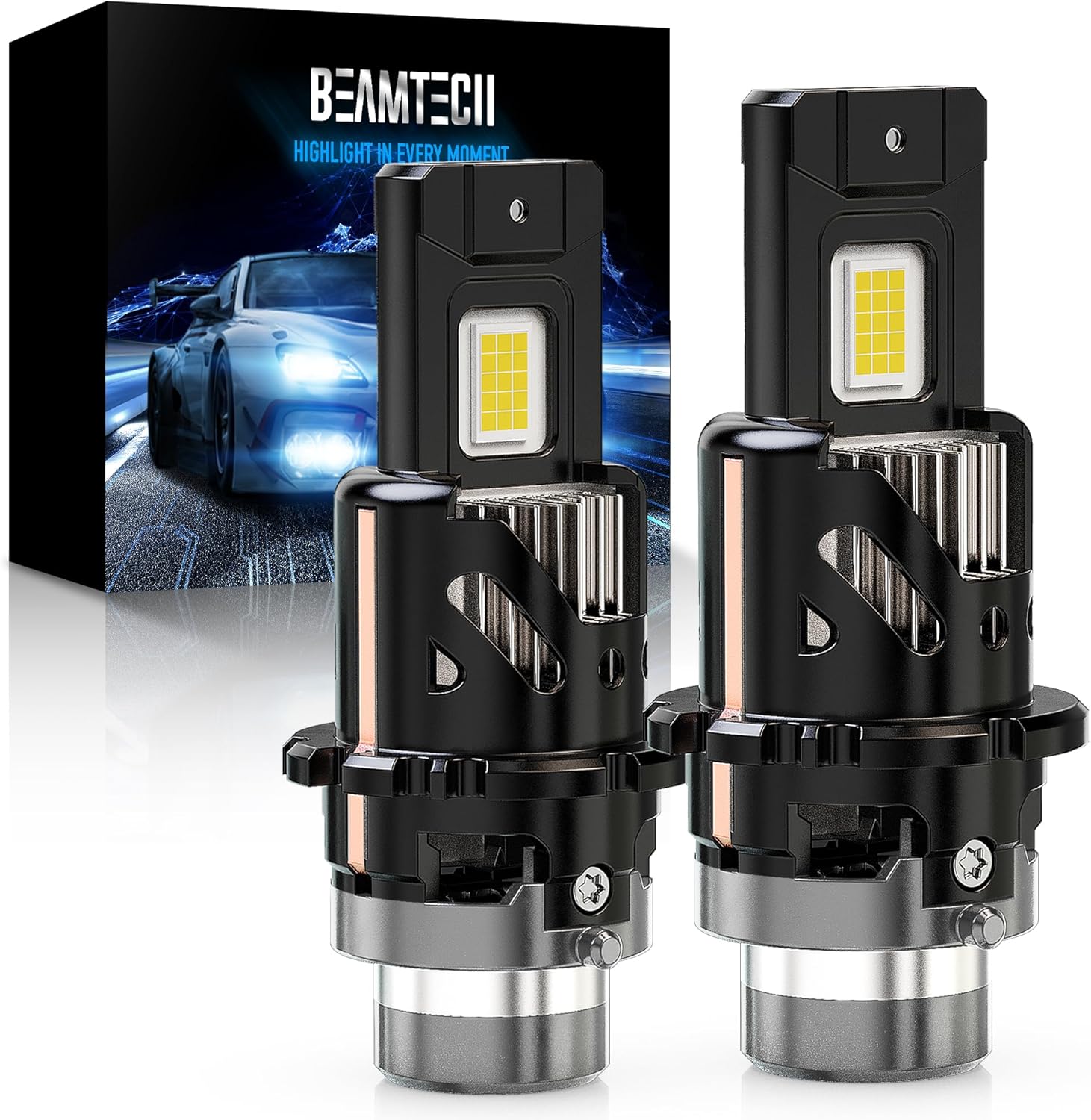 BEAMTECH D4S Bulb,28000Lumens 80W 6500K White Plug and Play with Cooling Fan ATV/UTV Fog Bulb,Pack of 2