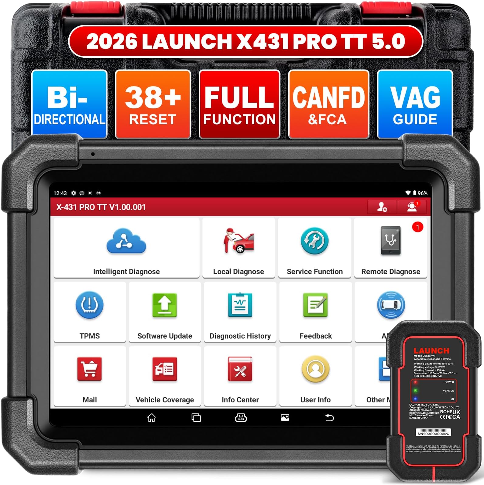 X431 PRO TT 2026 Newly Bidirectional Scan Tool, Bluetooth Launch Scanner with DBSCar VII Connector, 38+ Reset for All Cars, Online ECU Code, CANFD, FCA AutoAuth, VAG Guide, 2 Yrs Free Update
