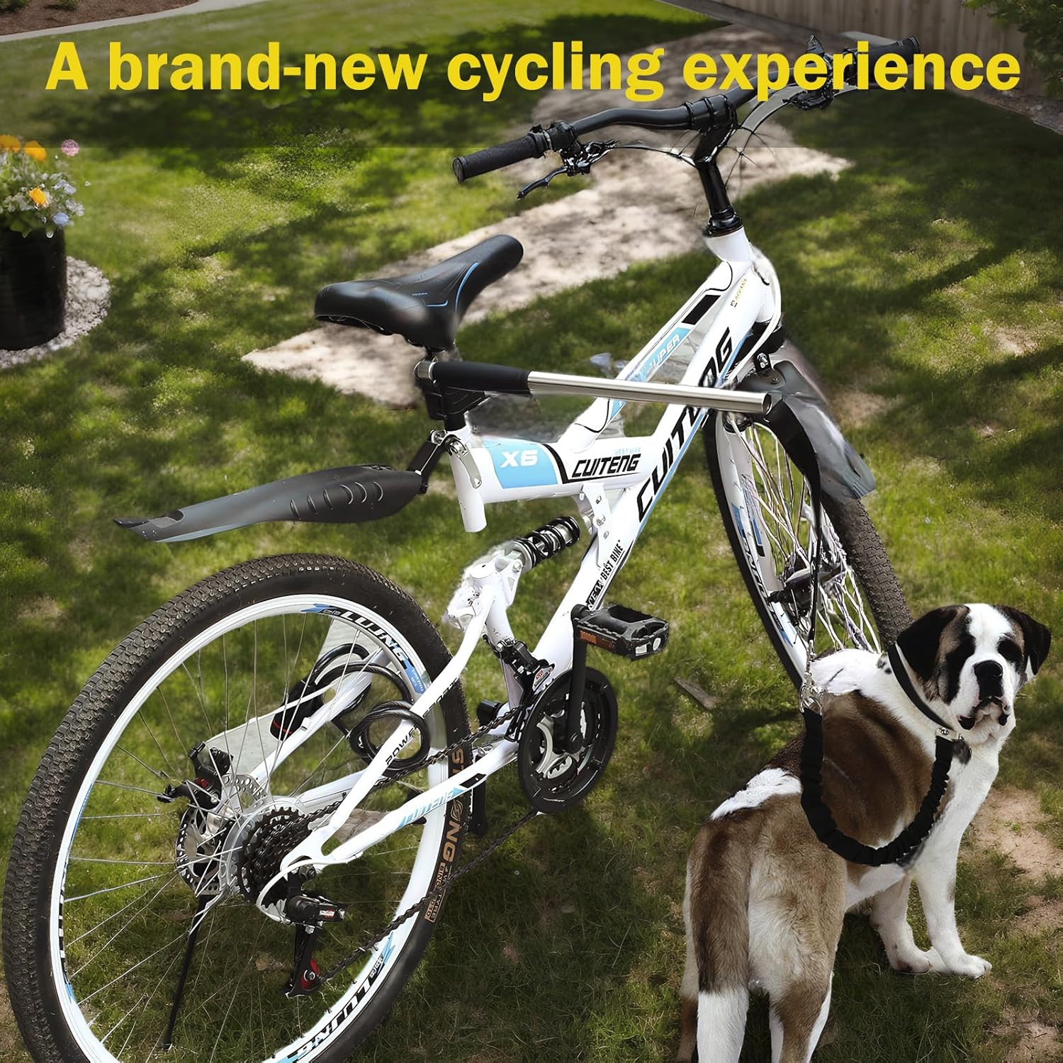 Dog Bike Leash 180° Rotating - Dogs Bike Attachment Bicycle Pet Leash Hands Free Thickened Steel Wire Rope Easy to Installation and Removal Fit for Medium Large Dog