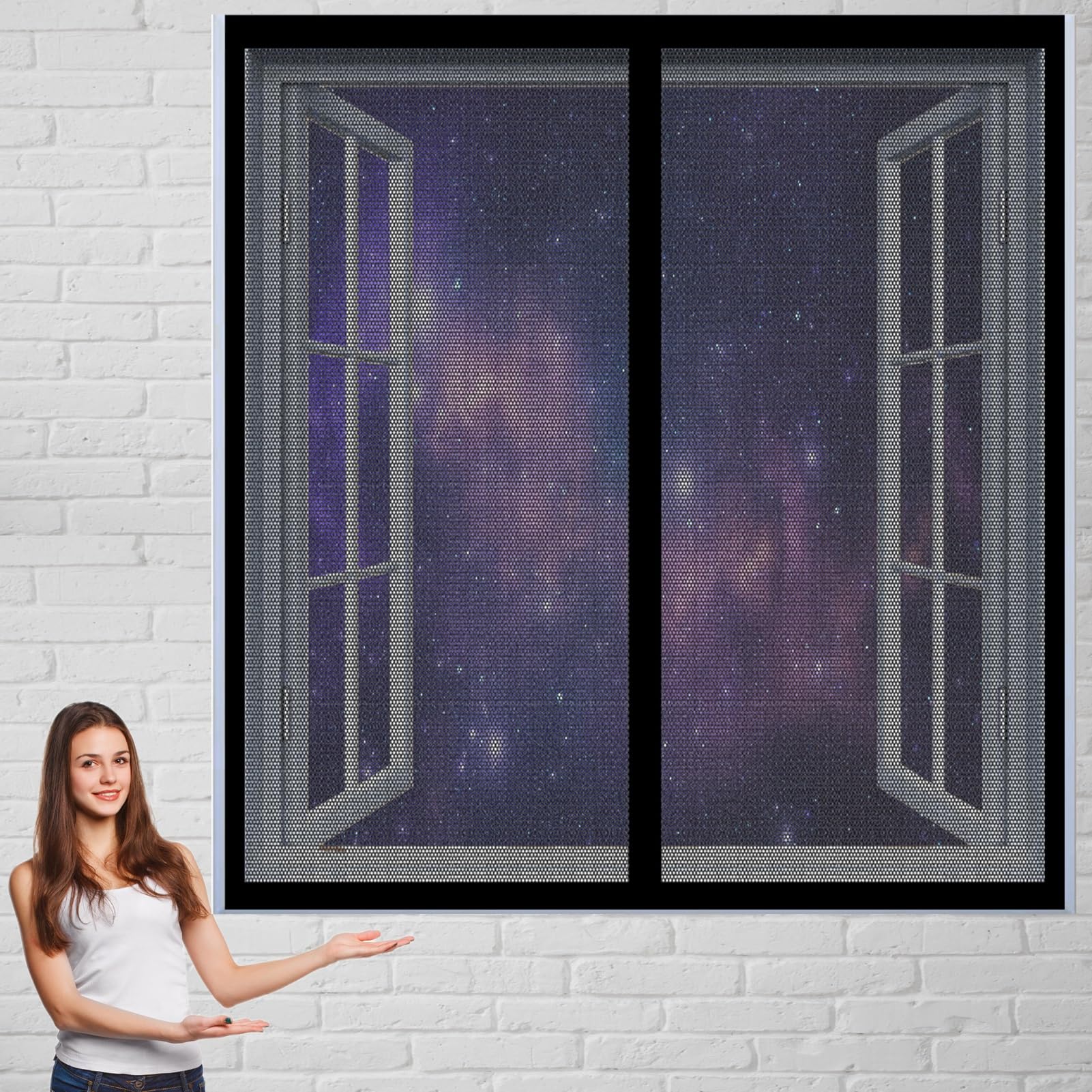 Guogai Black Magnetic Window Screen 95 X 45 Cm(37 X 18Inch) Without Drilling Easy To Install Mesh Fly Curtain Mosquito Net Keep Bug Out Let Fresh Air In For All Kinds Of Window,