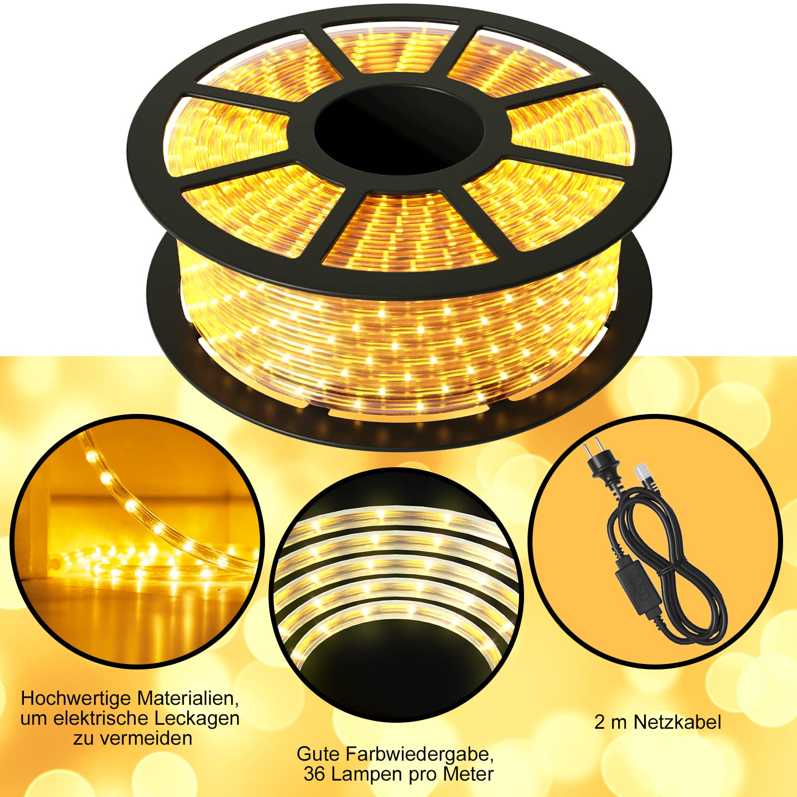 GOPLUS 30m Lichtschlauch Außen, LED Lichtschlauch Warmweiß mit 1080 LEDs, LED Streifen 15,000 Stunden, Wasserdicht, Lichterkette Lichterschlauch für Außen & Innen (30m)