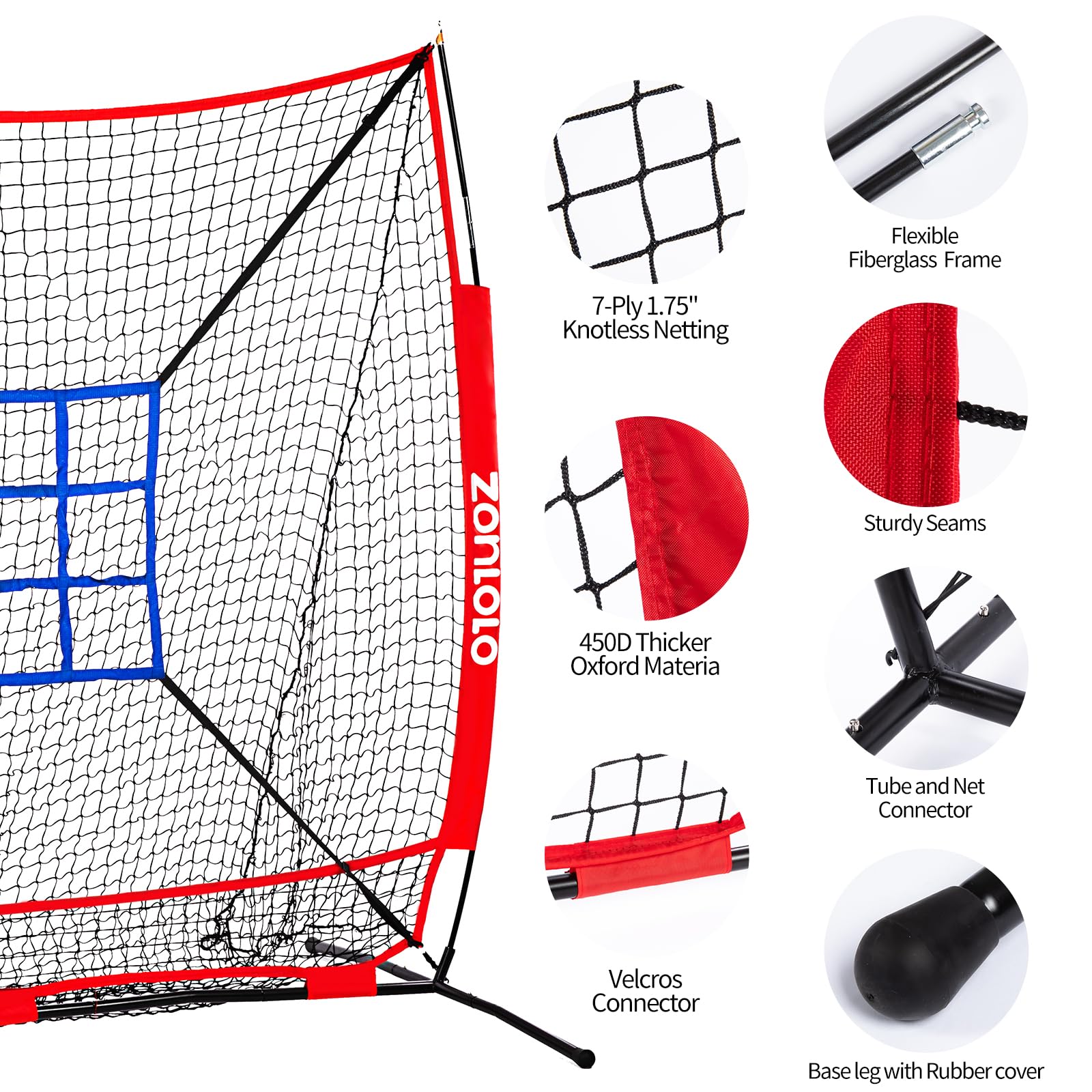 Zonlolo 6 x 6 FT Baseball Net with 3 Diffferent Targets, Portable Practice Net for Batting，Hitting，Pitching and Throwing,Compact Package with Small Carrying Bag，Great for Kids