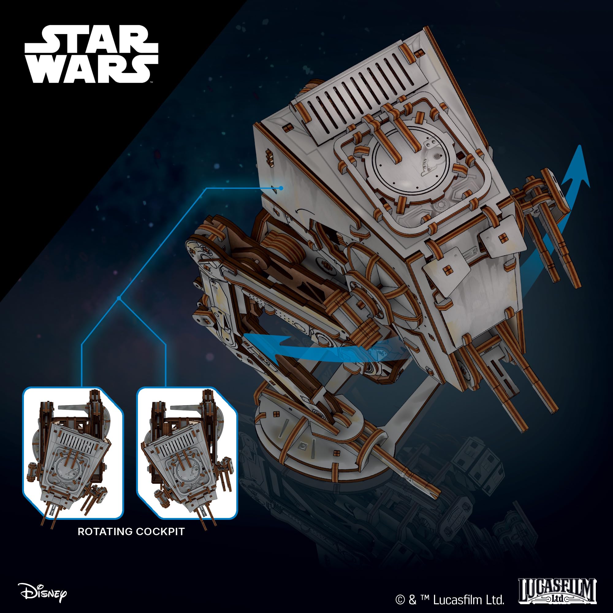 UGEARS Star Wars™ AT-ST Walker™ Puzzle 3D – Drewniane Modele do Składania – Puzzle Drewniane dla Dorosłych – Mechaniczny Model Kroczący Star Wars DIY – 370 Elementów