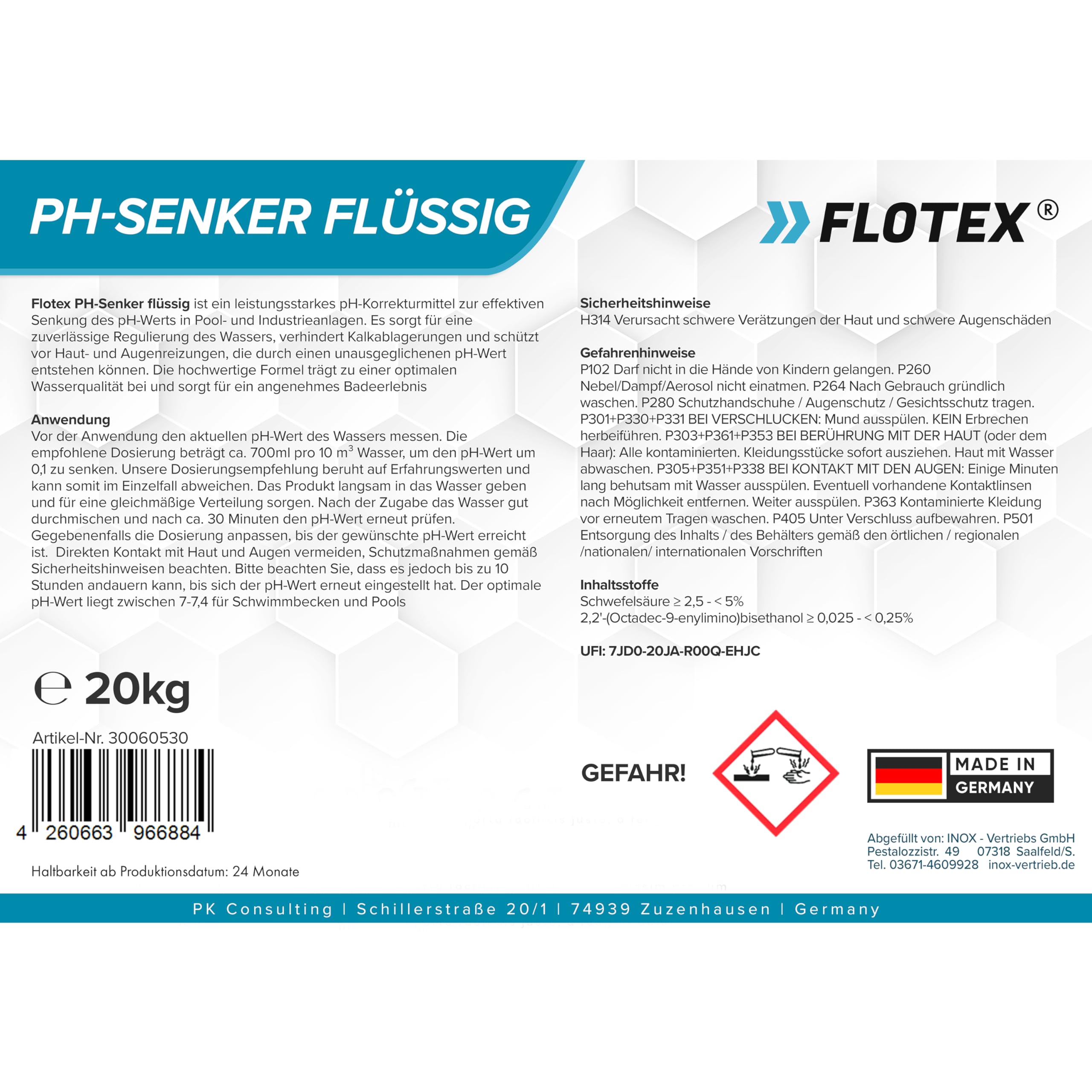 Professionelle pH Minus flüssig 20KG | Schonender Flüssiger pH Senker für Pools und Whirlpool | optimale pH Regulierung | Wasser Balance