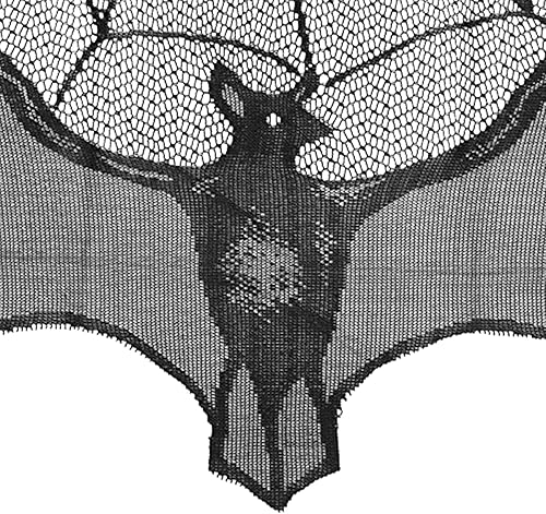 Miniatura 9 de Juego de 4 decoraciones de Halloween, mantel de Halloween, cortinas de ventana de murciélago, telaraña, chimenea, cubierta de mantel (negro)