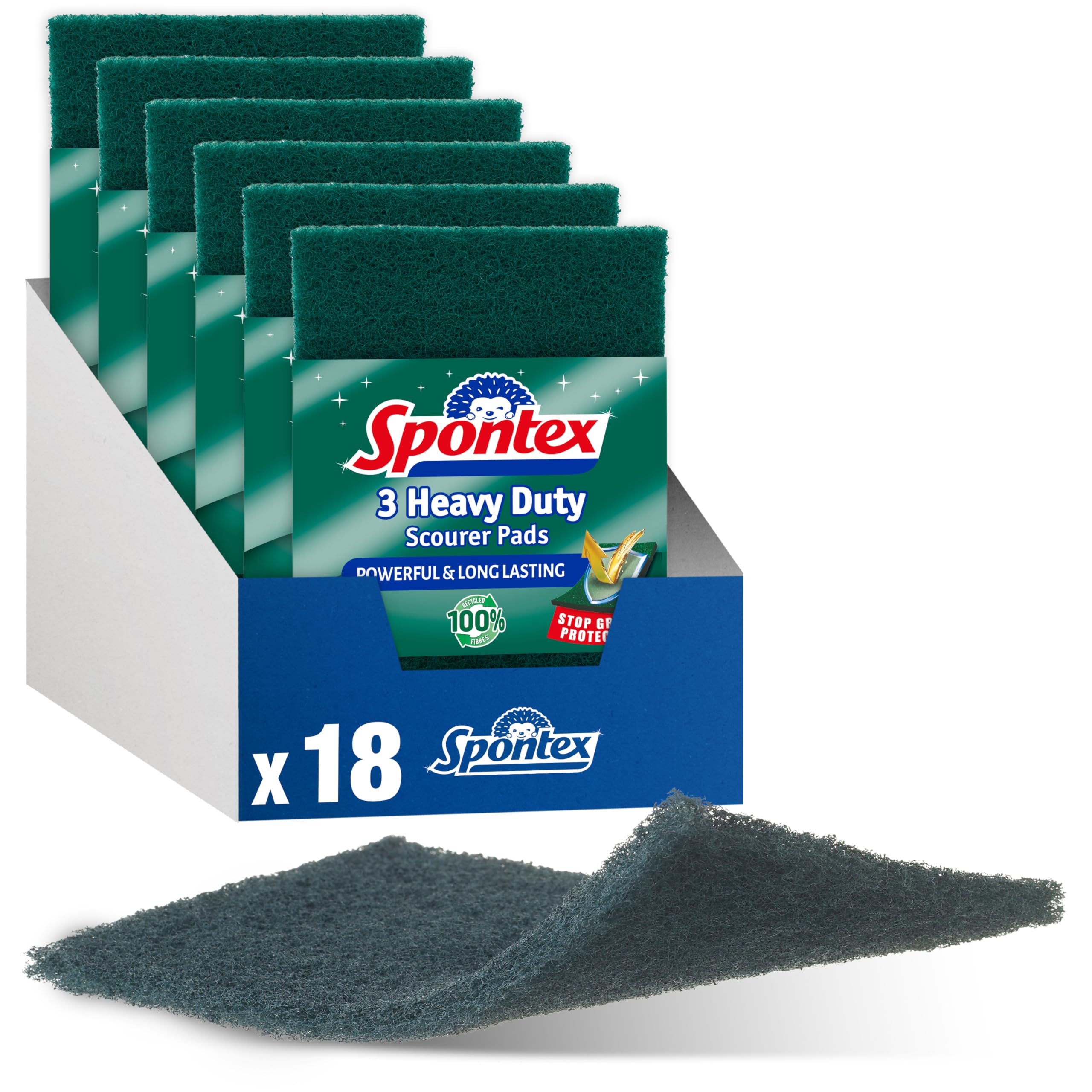 Heavy Duty Scourer Pads 3 Pack (Pack of 6, Total 18 Scourer Pads)