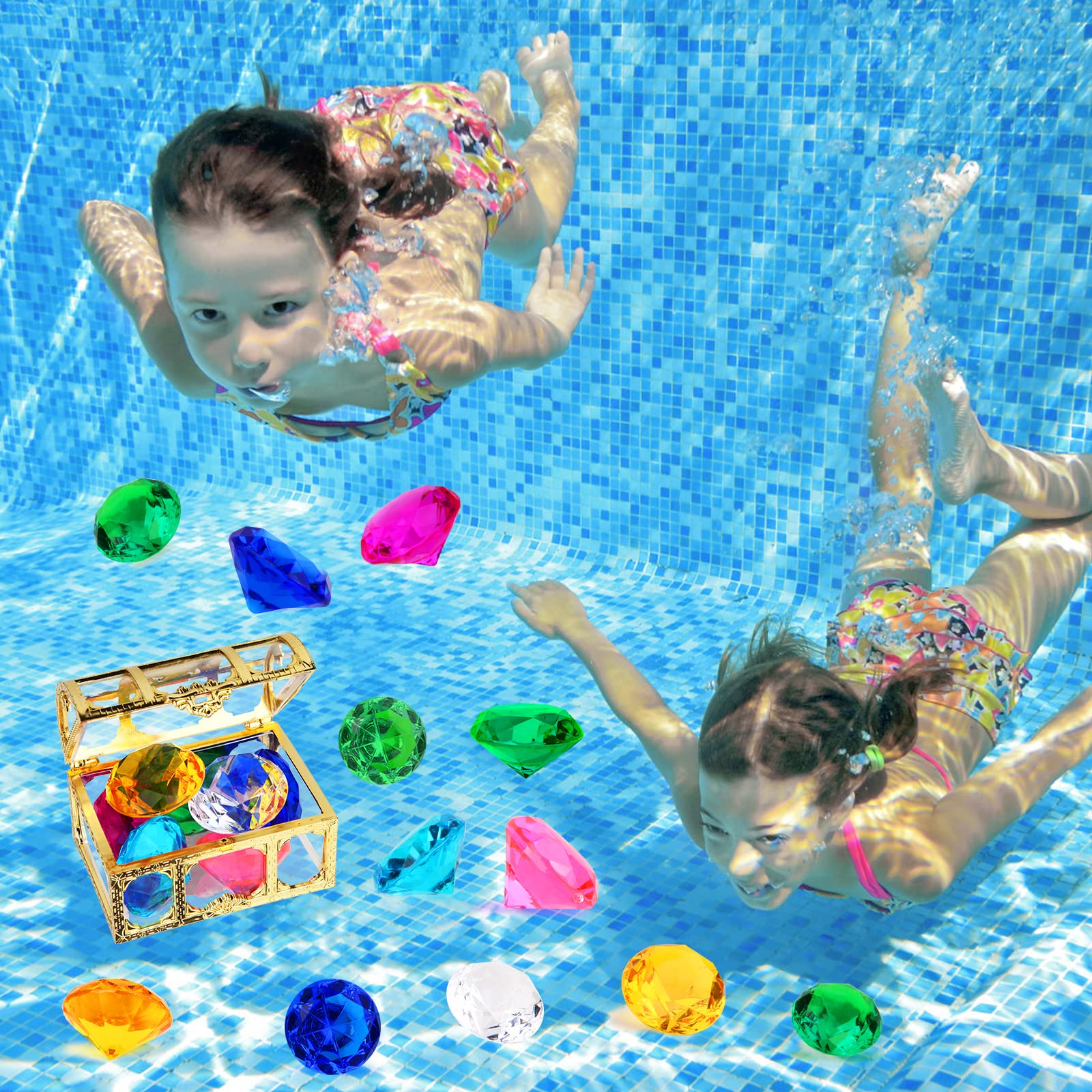 Juego De Juguetes De Buceo Para Niños – 2 Aros Y 8 Gemas Subacuáticas – Material Plástico No Tóxico Y Superficie Lisa – Ideal Para Entrenamiento De Natación, Fiestas En La Piscina Y Juegos Subacuáticos