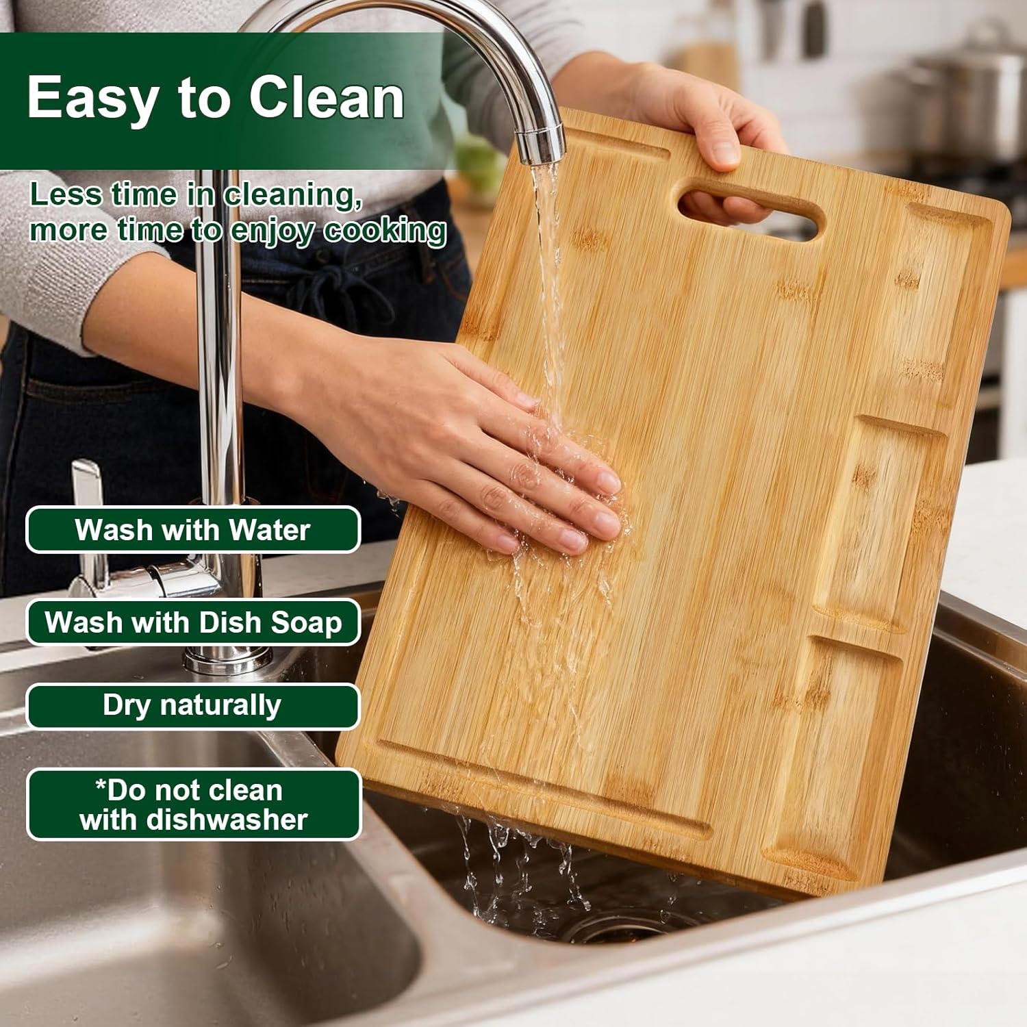 HHXRISE Large Bamboo Cutting Board (17 x 12.6 in) - All-in-One Meal Prep Station with 3 Built-in Compartments & Deep Juice Grooves, Reversible Wood Chopping Board for Meat, Veggies & Charcuterie Tray