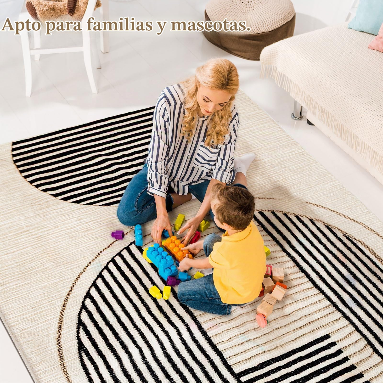 Calore Alfombra Salon Lavable 200x300cm, Alfombra Habitacion Beige Geométrica Antideslizante Alfombras Salon Pelo Corto Grande
