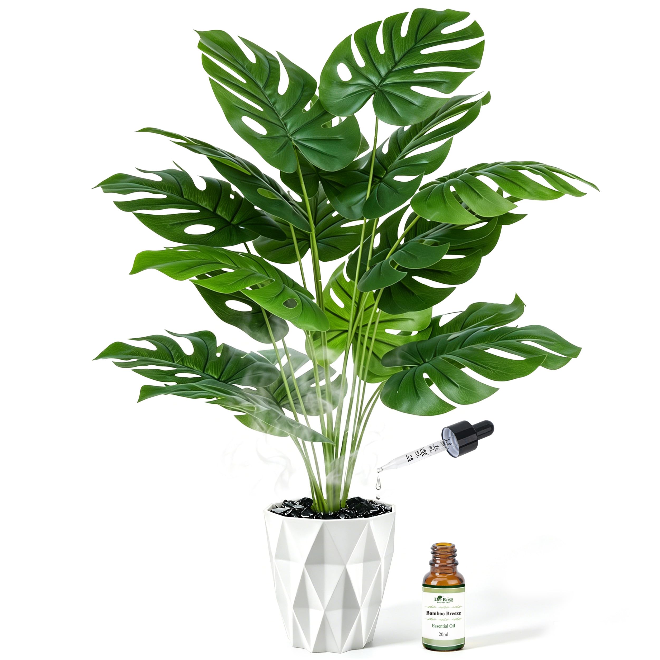 Der Rose Artificial Plants with Fragrance Stone Base, 27.6 Inch Faux Greenery in White Diamond Pot for Bathroom Office Desk Shelf Bedroom Home Decor