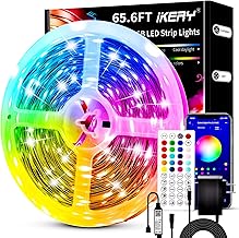 IKERY Led Lights Strip for Bedroom 65.6ft Music Sync Color Changing Led Strip Lights,App + Remote Control,Ultra-Long 5050 RGB Lights for Room Home Decor, Party Decoration