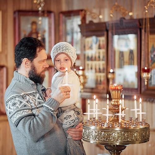 Miniatura 5 de Paquete de 50 velas de iglesia, velas cónicas blancas de 5 x 12 pulgadas con protectores de goteo para vigilias, oraciones, bendición, religioso,