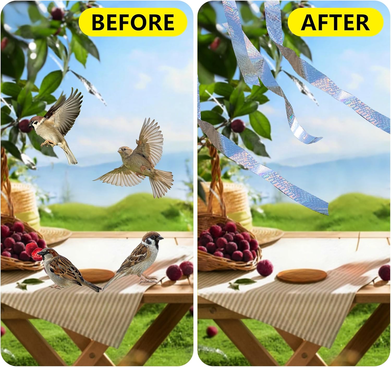 Bird Scare Reflective Tape, 262 Feet per Roll, Double-Sided Reflective, for Repelling Sparrows and Woodpeckers, Suitable for Outdoor Use in Homes, Gardens, Farms, Orchards,Outdoor - Image 6