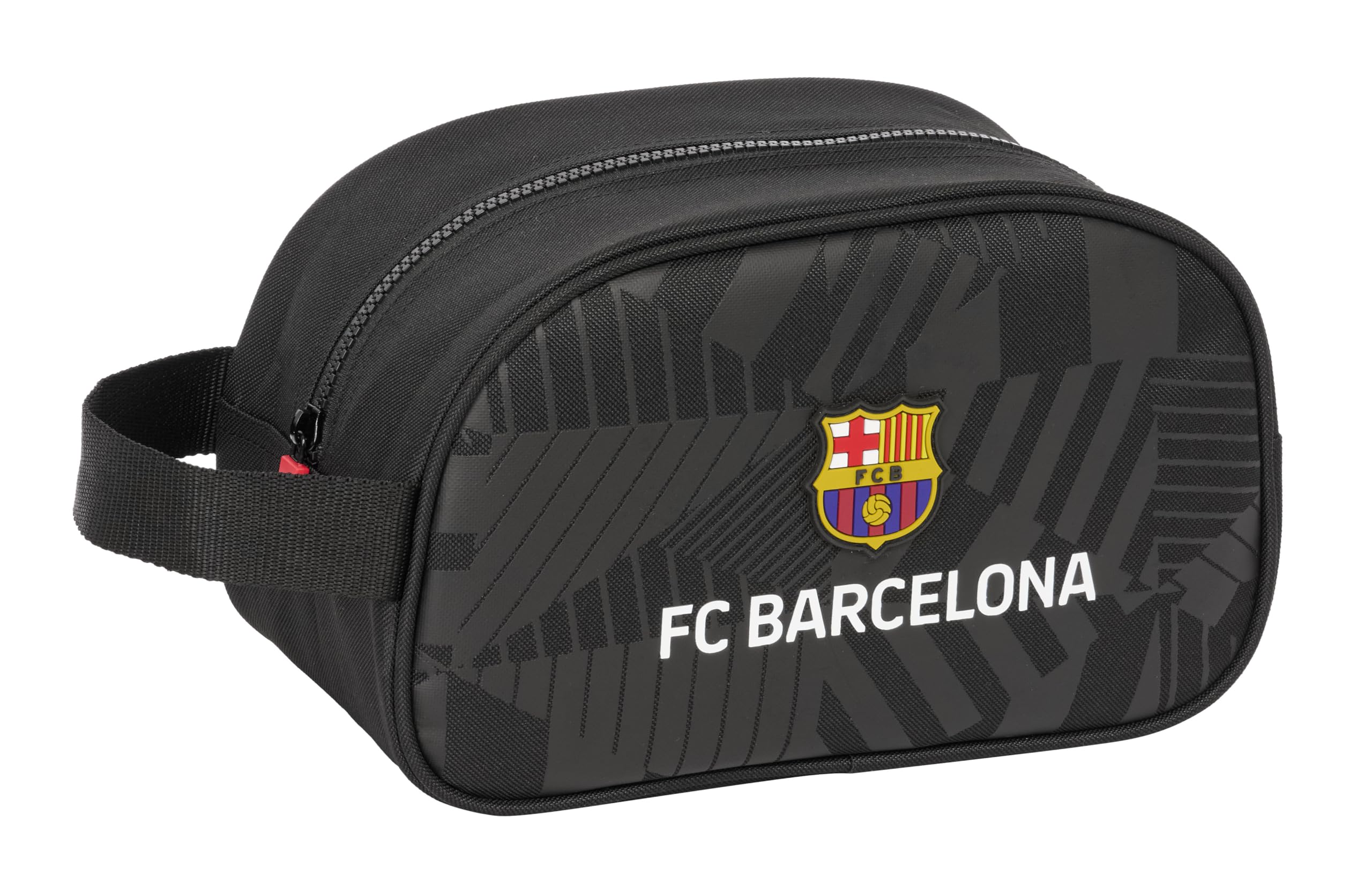 Safta F.C. Barcelona Black - Neceser Escolar Infantil Mediano con Asa, Neceser Infantil, Adaptable a Carro, Fácil Limpieza, Cómodo y Versátil, Calidad y Resistencia, 26x12x15 cm, Color Negro