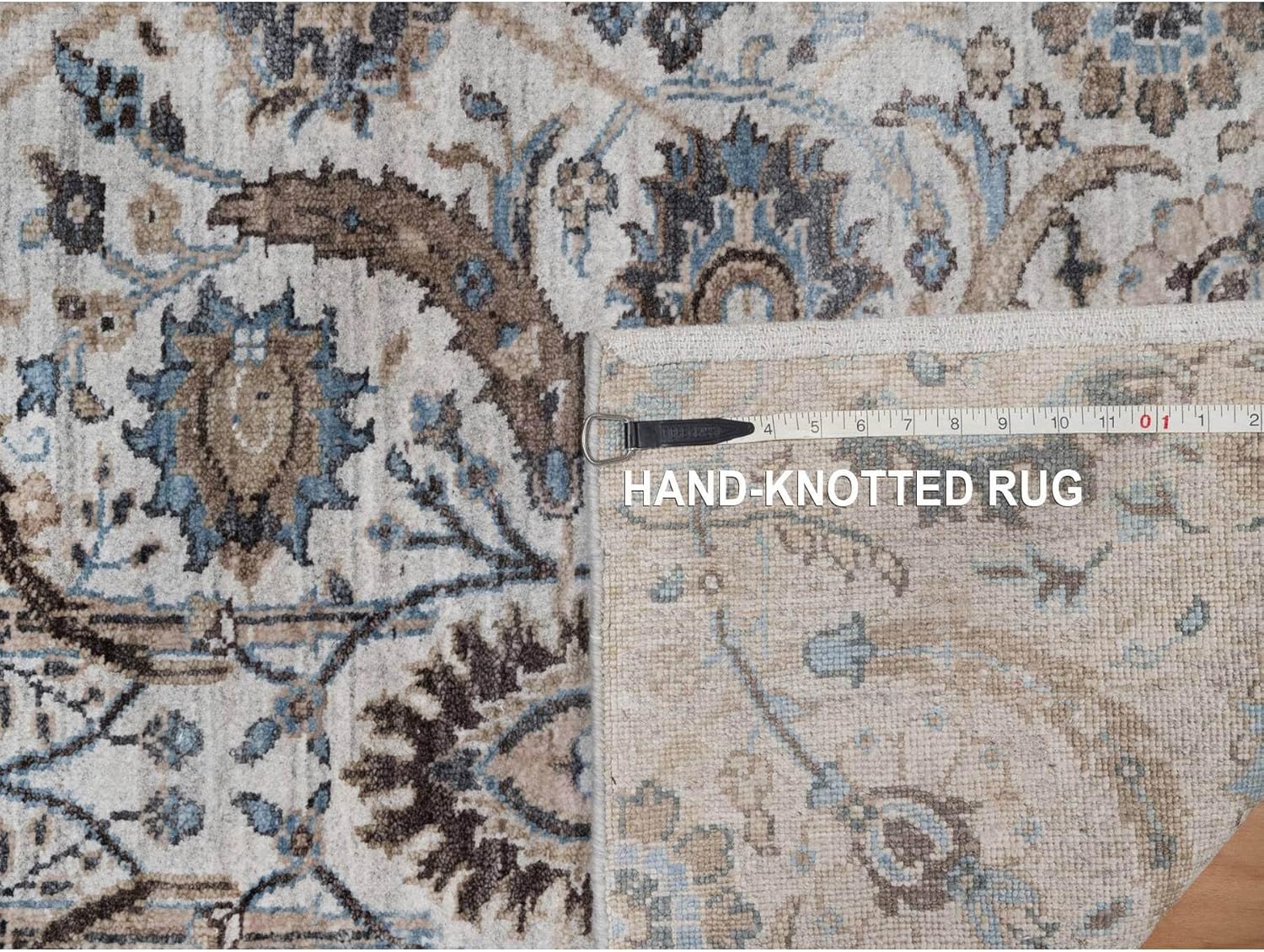 Gray Sickle Leaf Design Hand Knotted Silk Textured Wool Runner Oriental Rug, 2'6"x6'1"