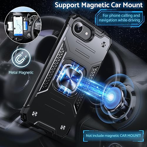 Miniatura 9 de DASFOND Funda diseñada para iPhone 15 Pro, de grado militar, a prueba de golpes, con soporte de anillo de metal mejorado soporte magnético para