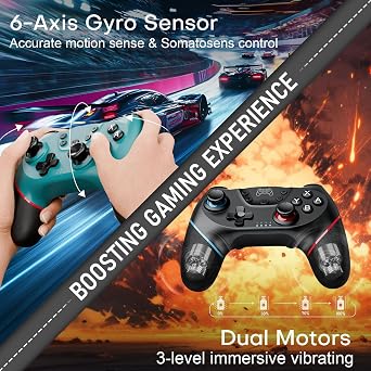 وحدات تحكم Diswoe Switch، وحدة تحكم احترافية لاسلكية مكونة من قطعتين لجهاز Switch 2/Lite/OLED مع أزرار قابلة للتعيين، وحدة تحكم ألعاب Hall Effect للكمبيوتر الشخصي/Android مع التحكم في الحركة/الاهتزاز/التوربو/الاستيقاظ